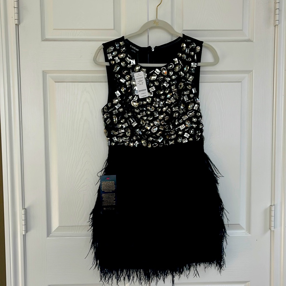 BNWT Black Studded Feather Formal Party Dress